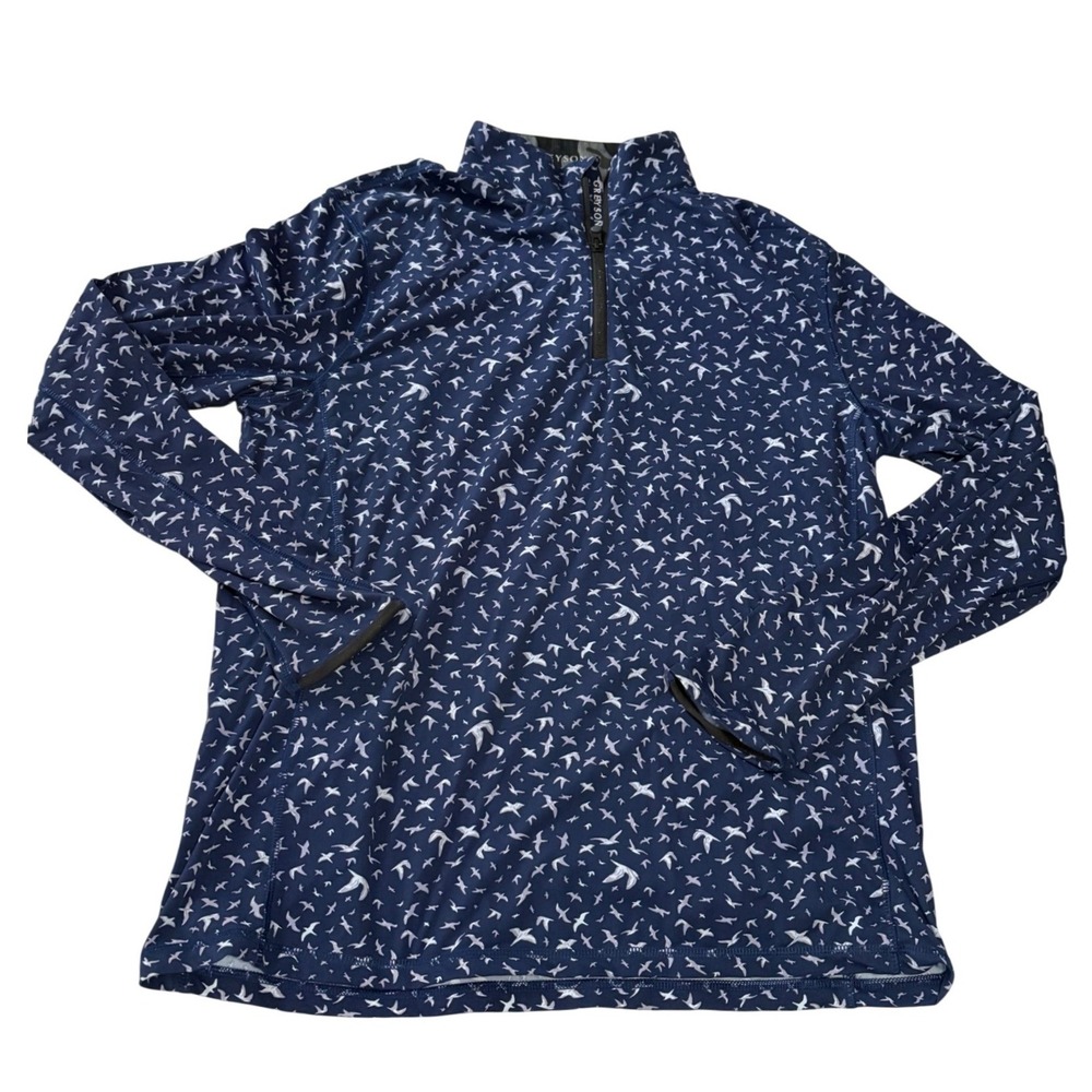 Greyson Clothiers Womens Sz M Navy Blue Bird Print 1/4 Zip Pullover Golf Jacket